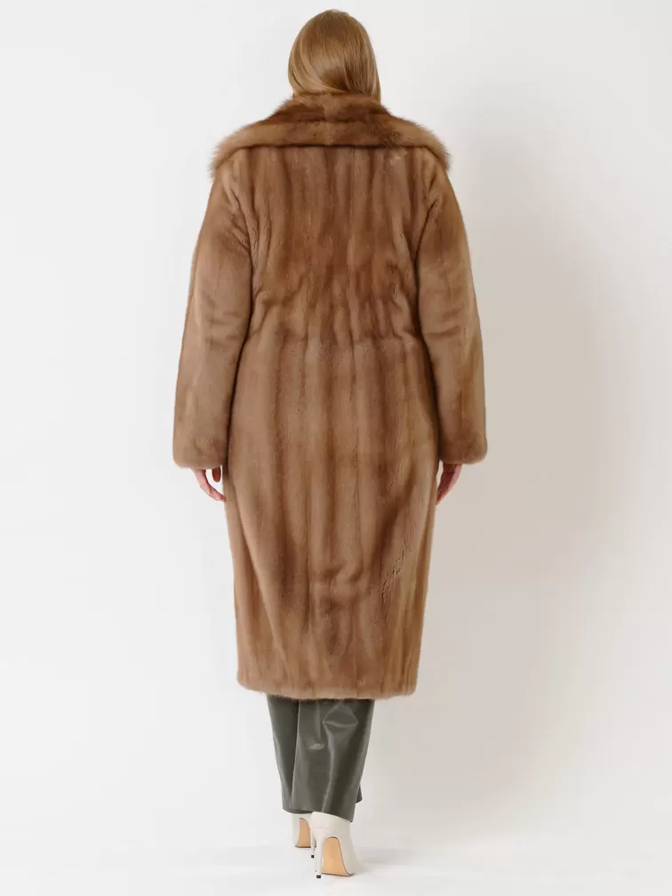 Пальто из меха норки с соболем женское 19009ав, длинное, пастельное, р. 52, арт. 32741-4