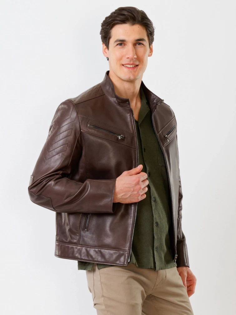 Кожаная куртка мужская 546, коричневая, размер 50, артикул 28711-5