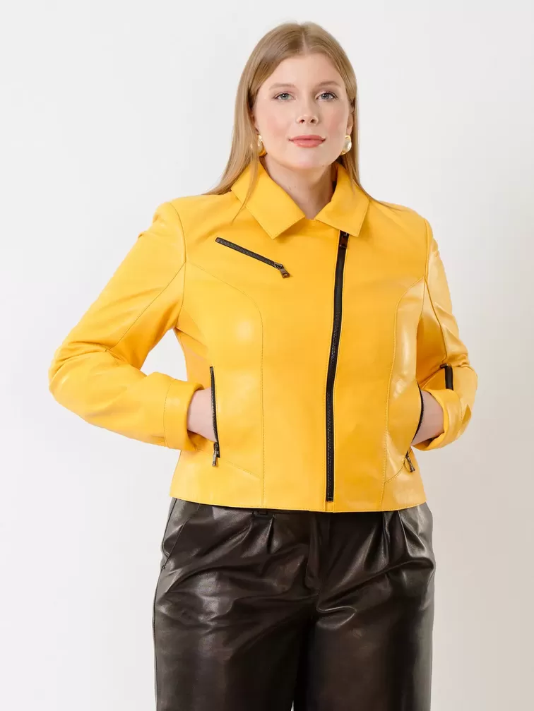 Кожаная куртка женская 3005, желтая, р. 46, арт. 91162-6