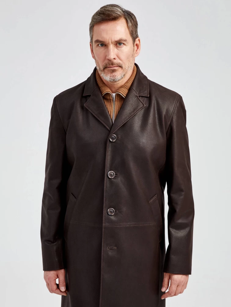 Кожаный пиджак удлиненный мужской 22/1, коричневый DS, размер 50, артикул 29560-0