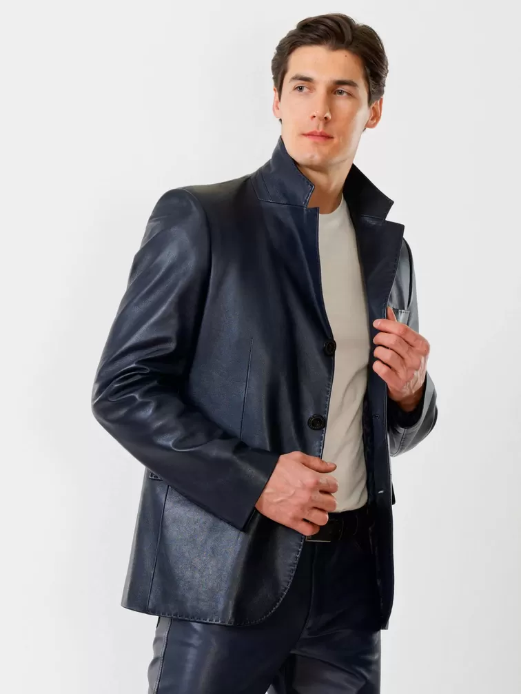 Кожаный пиджак мужской 543, синий, р. 48, арт. 27320-0