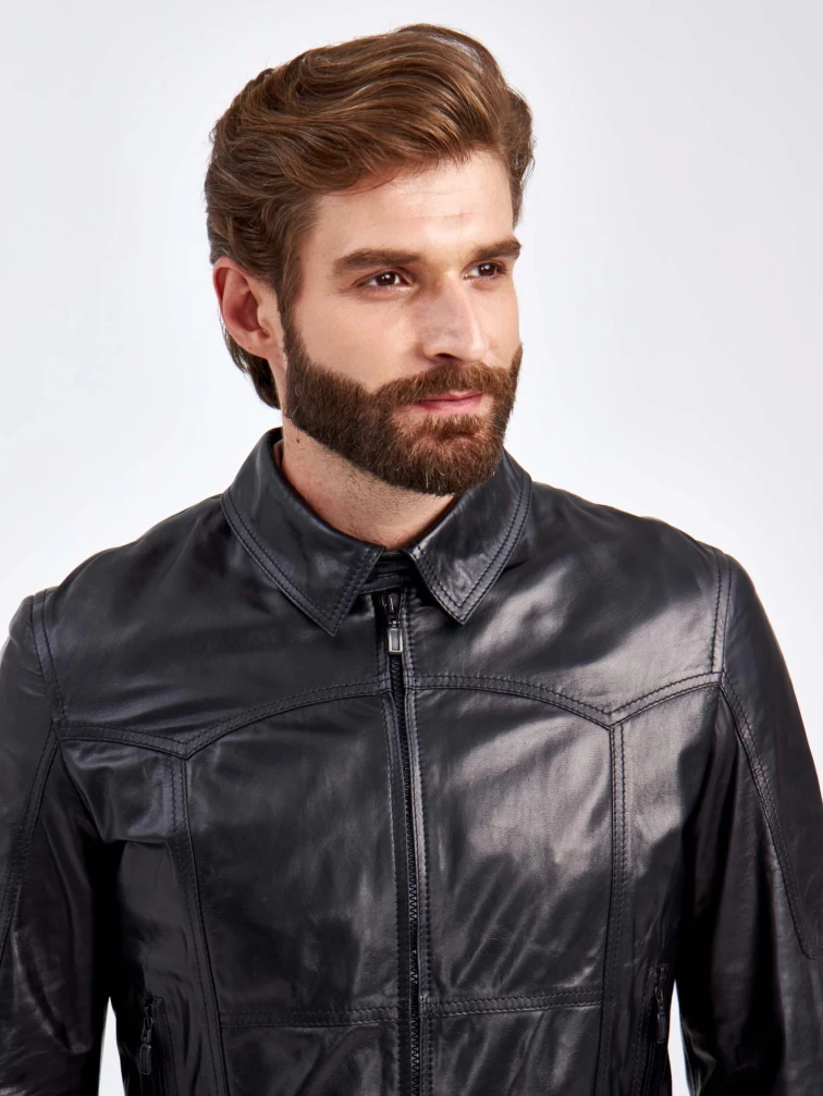 Кожаная куртка мужская 2010-13(в), короткая, черная, p. 50, арт. 29170-4