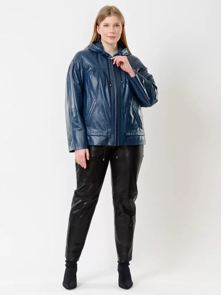 Кожаный комплект женский: Куртка 303 + Брюки 04, синий/черный, р. 50, арт. 111222-2