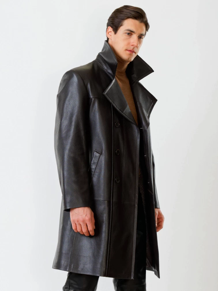 Двубортный мужской кожаный плащ премиум класса Чикаго, коричневый, размер 46, артикул 28801-1