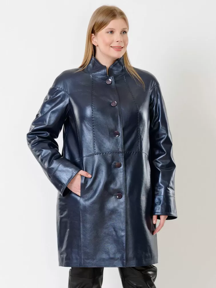Кожаное пальто женское 378, синий перламутр, р. 48, арт. 91271-1