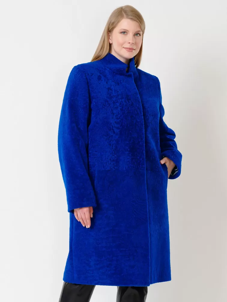 Пальто из астрагана утепленное женское 54мех, синее, р. 48, арт. 17470-1