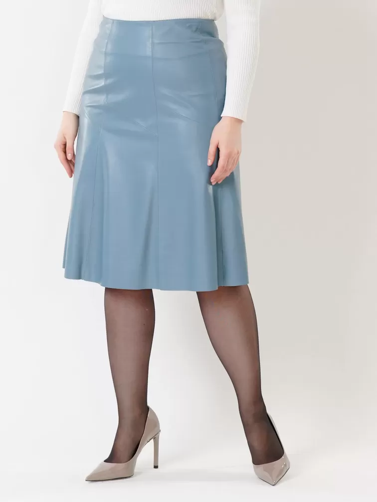 Кожаная юбка 04, из натуральной кожи, голубая р. 48, арт. 85410-3