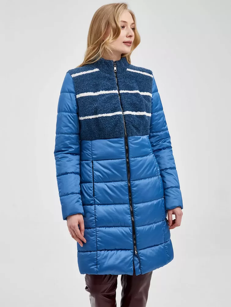 Демисезонный комплект женский: Пальто комбинированное 805 + Брюки 02, голубой/бордовый, р. 42, арт. 111304-5