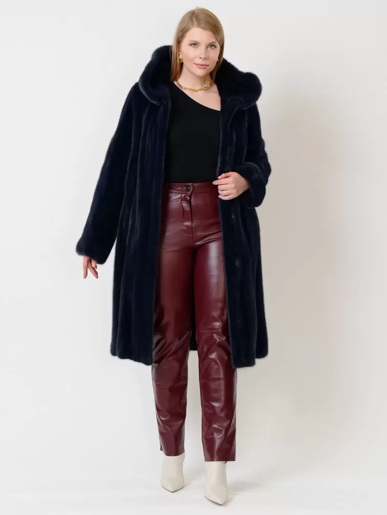 Зимний комплект женский: Пальто из меха норки 4021к + Брюки 02, cиний/бордовый, р. 52, арт. 111324-0