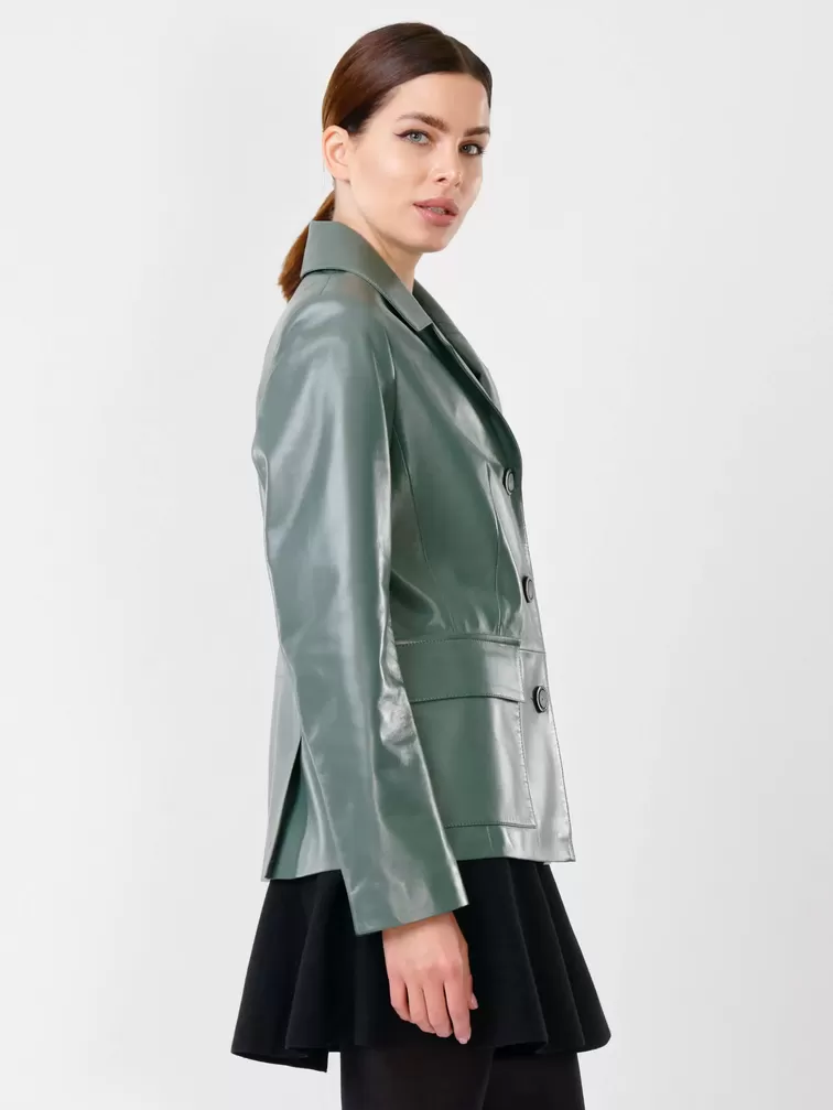 Кожаный пиджак женский 3007, оливковый, р. 46, арт. 90711-1
