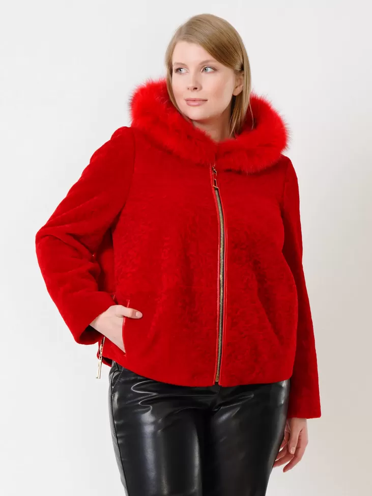 Куртка женская из астрагана 48мех, красный, артикул 17441-5
