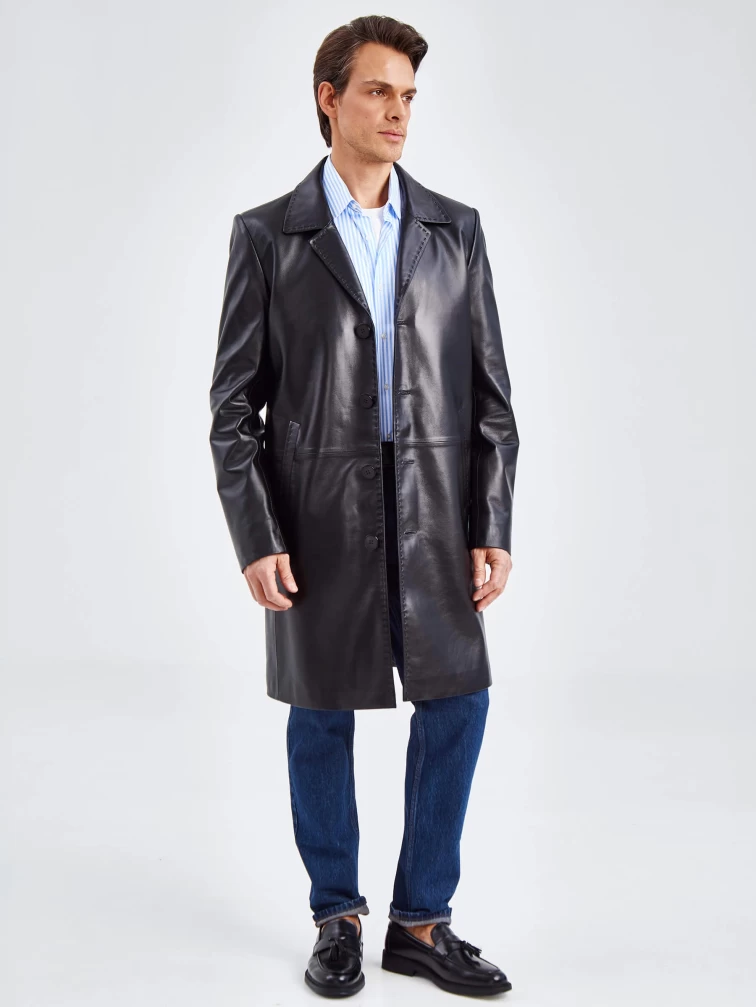 Классическое кожаное пальто мужское 2010-11, черное, размер 54, артикул 71360-0