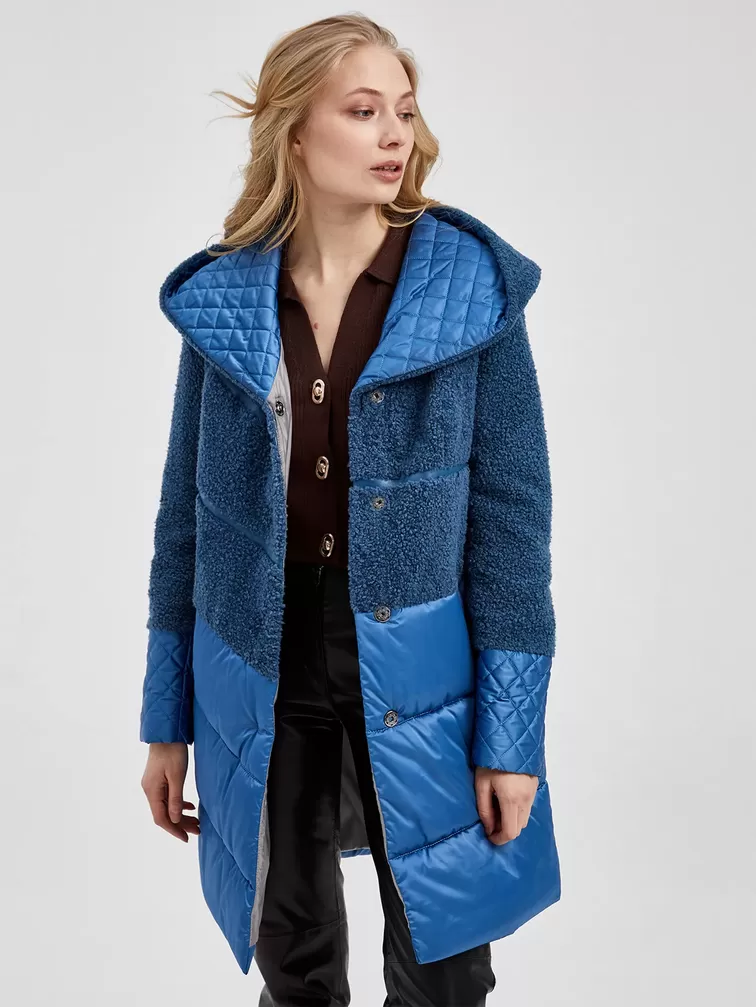 Пальто женское комбинированное 807, голубой, артикул 13420-0