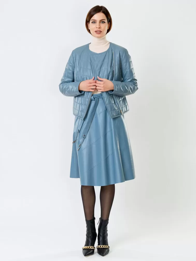 Демисезонный комплект женский: Куртка утепленная 306 + Юбка с поясом 01рс, голубой, р. 46, арт. 111165-1