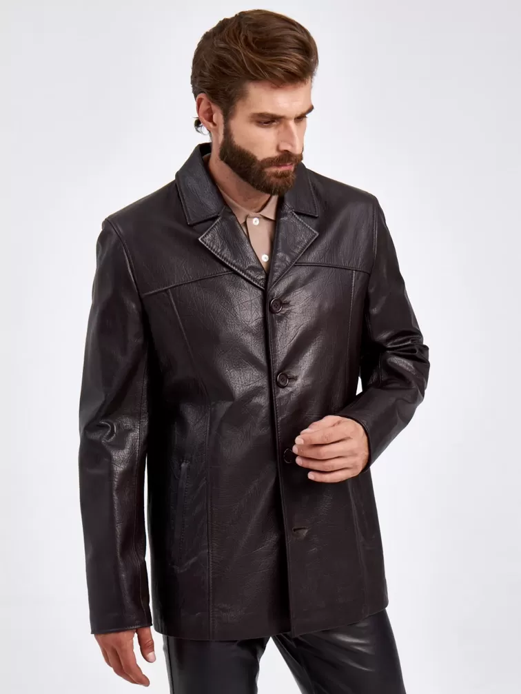 Кожаный пиджак мужской 2010-8, коричневый, p. 48, арт. 29320-3