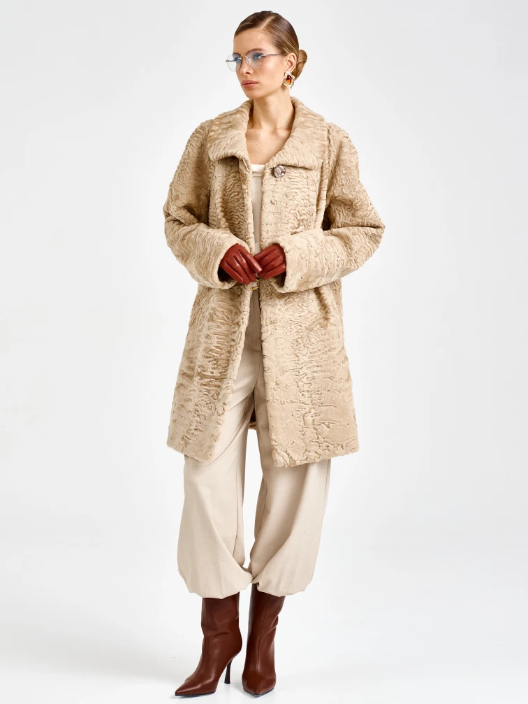 Женская каракулевая шуба премиум класса Лиза(в), бежевая, размер 58, артикул 92710-7