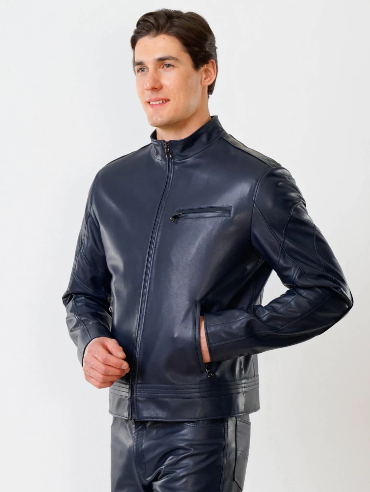 Кожаная куртка мужская 506о, синяя, размер 48, артикул 28580-6