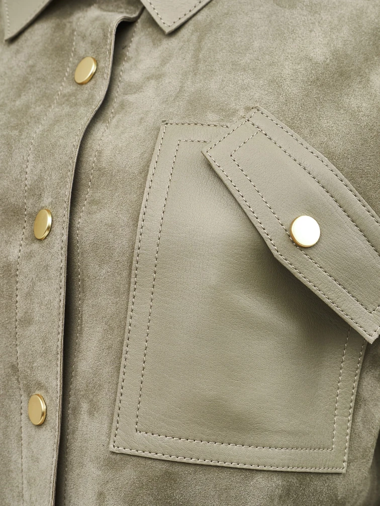 Короткая женская замшевая куртка премиум класса 3111з, зеленая, размер 46, артикул 92350-2