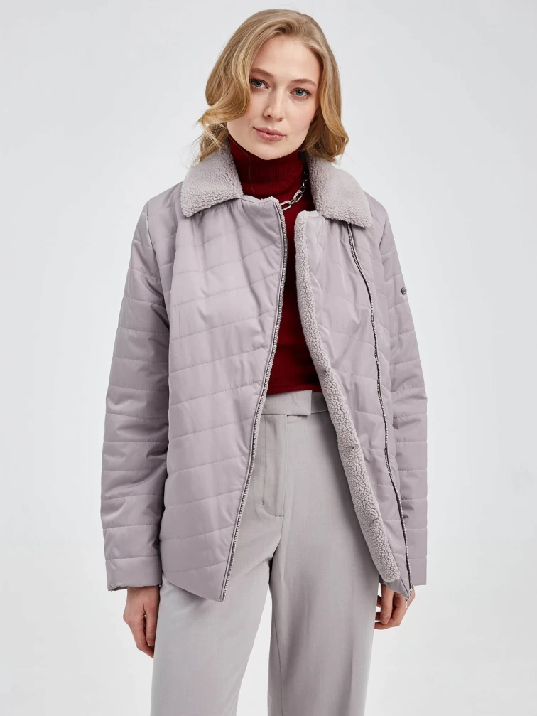 Текстильная утепленная женская куртка косуха 21130, бежевая, размер 42, артикул 25010-6