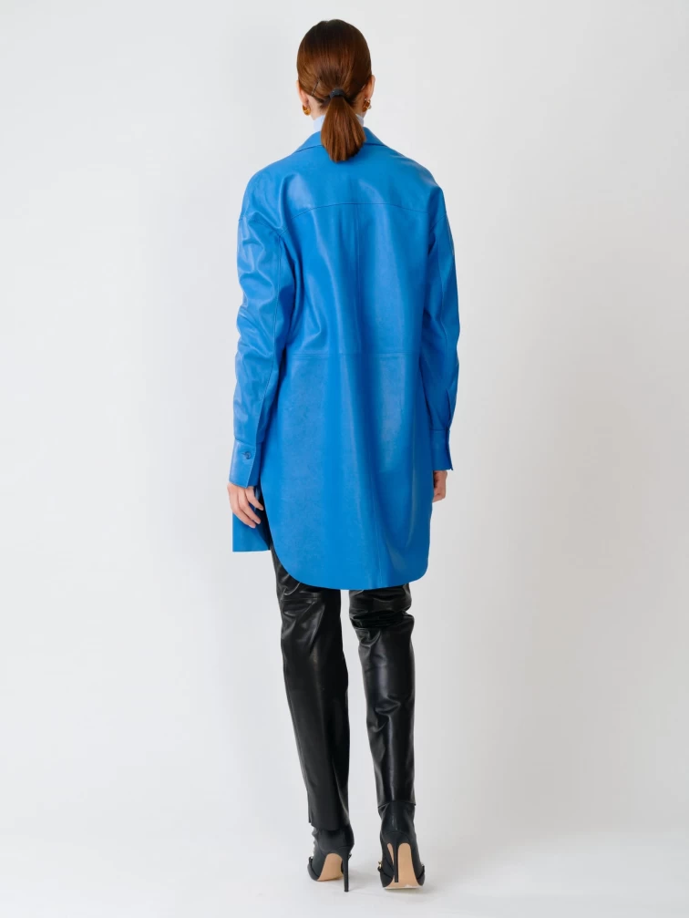 Кожаный костюм женский: Рубашка 01_1 + Брюки 02, голубой/черный, размер 46, артикул 111130-1