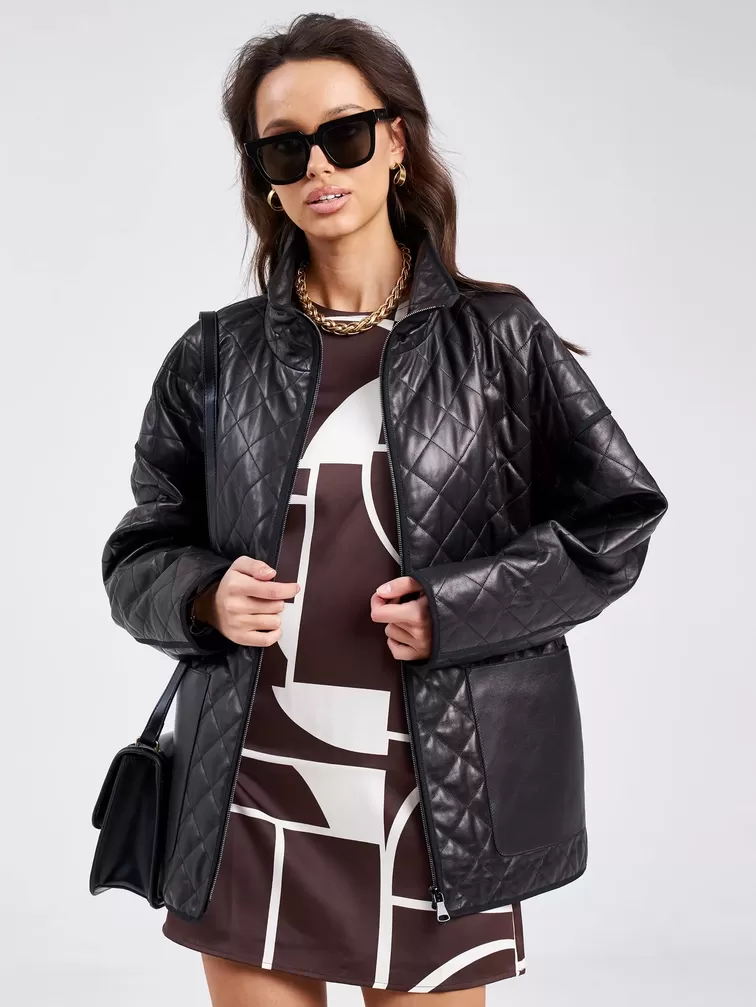 Кожаная куртка стеганная премиум класса женская 3043, черная, р. 44, арт. 23260-0