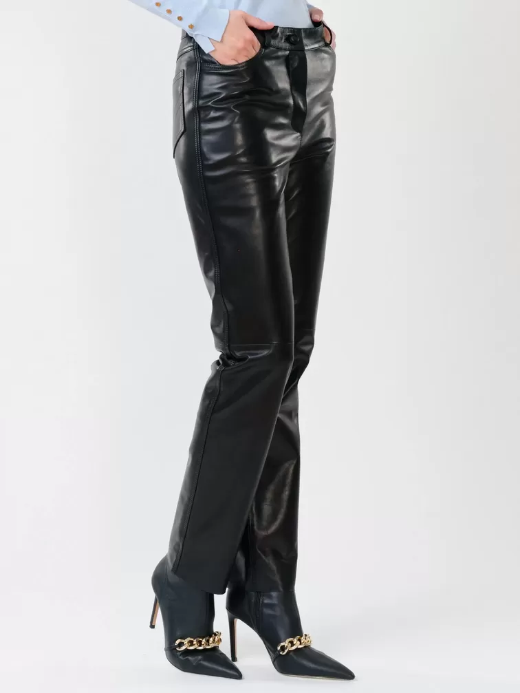 Кожаные зауженные брюки женские 02, из натуральной кожи, черные, р. 48, арт. 85230-6