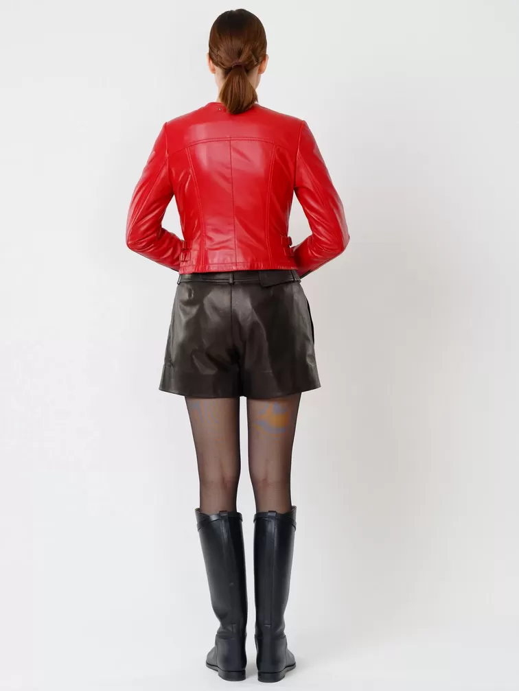 Кожаный комплект: Куртка женская 389 + Шорты женские 01, красный/черный, размер 42, артикул 111113-2
