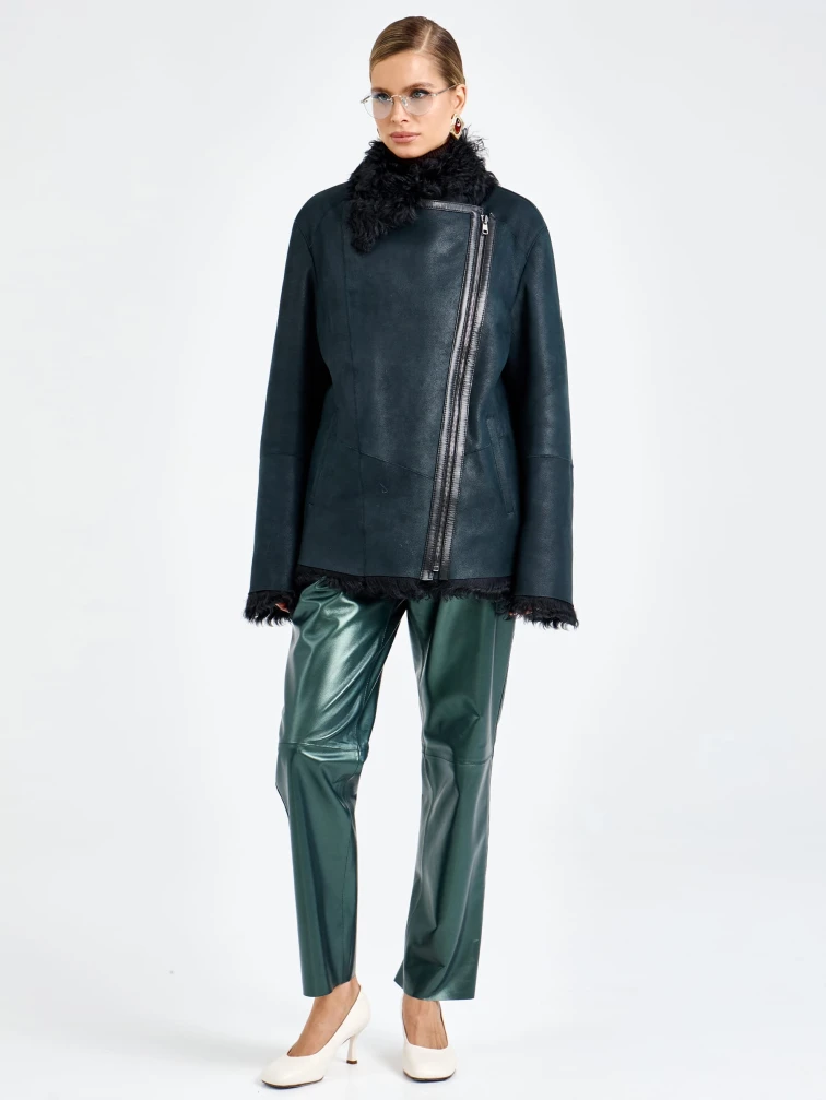 Короткая женская дубленка из тиградо 2088, синяя, размер 46, артикул 92700-6