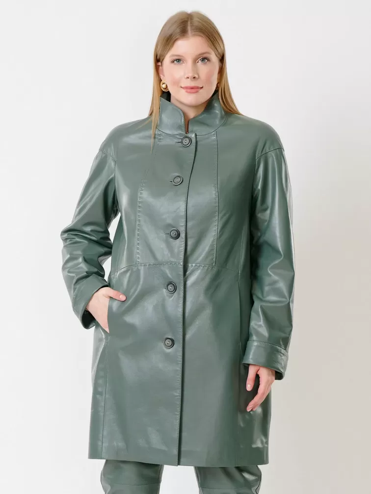Кожаное пальто женское 378, оливковое, р. 48, арт. 91252-5