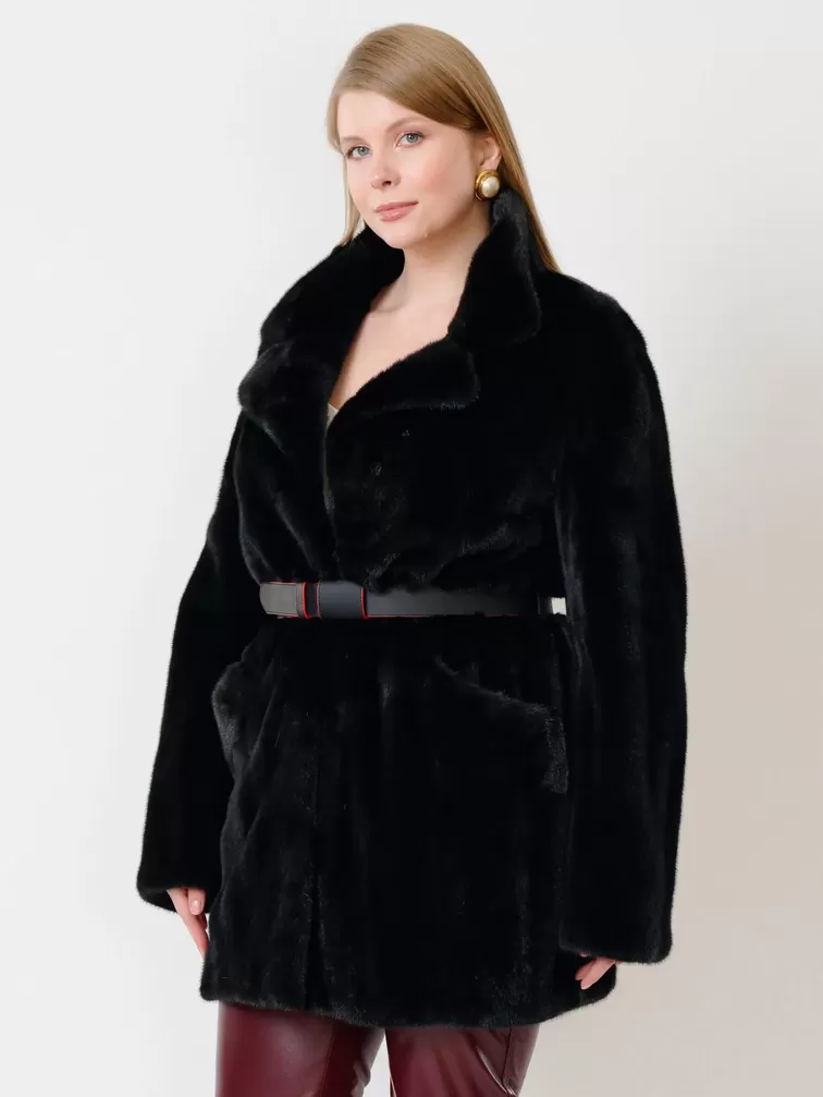 Куртка из меха норки женская ELECTRA ав, с поясом, черная, р. 52, арт. 32770-6