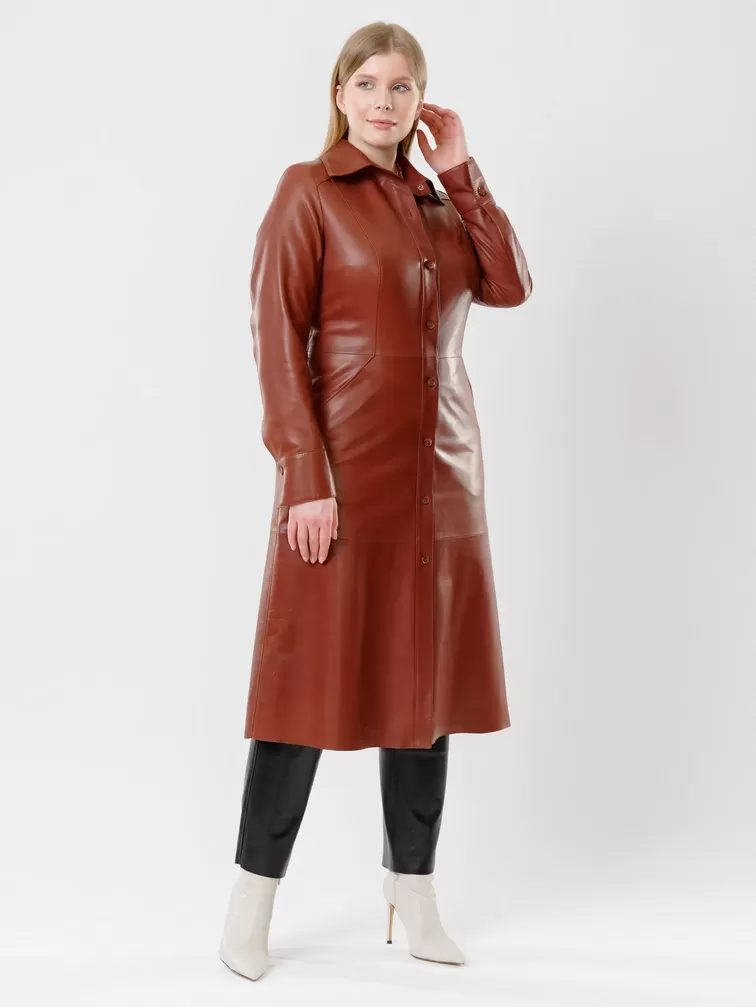 Кожаный комплект женский: Платье - рубашка 02 + Брюки 03, коричневый/черный, р. 46, арт. 111135-0