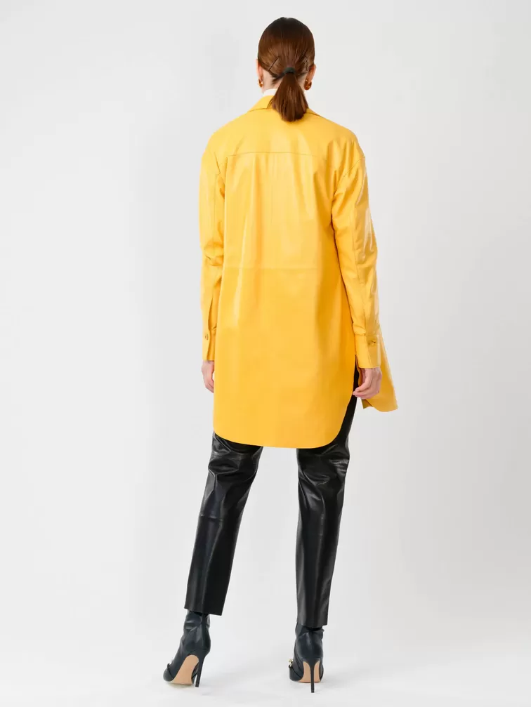 Кожаная рубашка женская 01_1, с поясом, из натуральной кожи, желтая, р. 44, арт. 90761-4