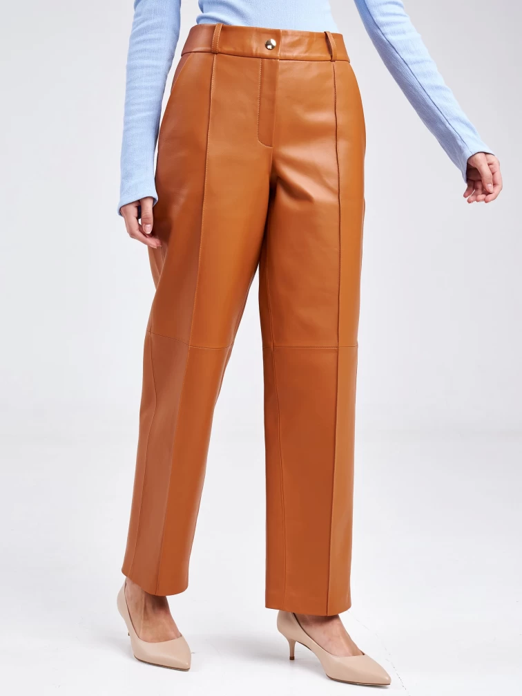 Женские кожаные брюки со стрелкой из натуральной кожи премиум класса 08, виски, размер 46, артикул 85910-1