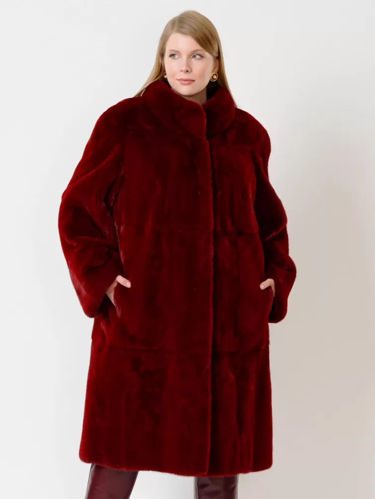 Пальто из меха норки женское 288в, бордовое, р. 66, арт. 31720-6