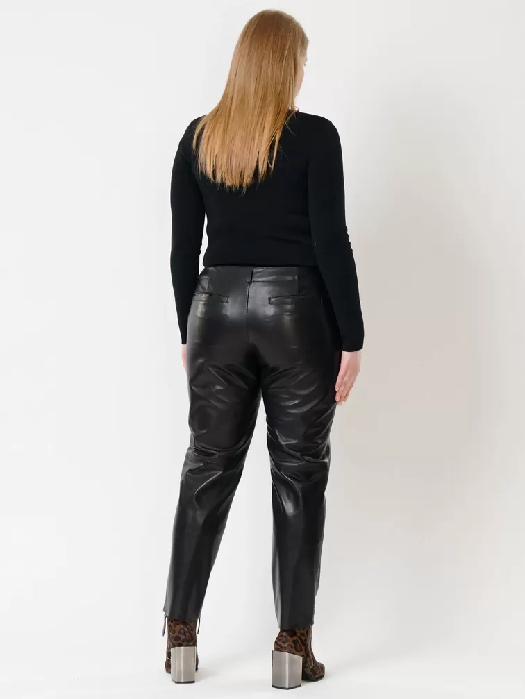 Кожаные зауженные брюки женские 03, из натуральной кожи, черные, р. 40, арт. 85501-2