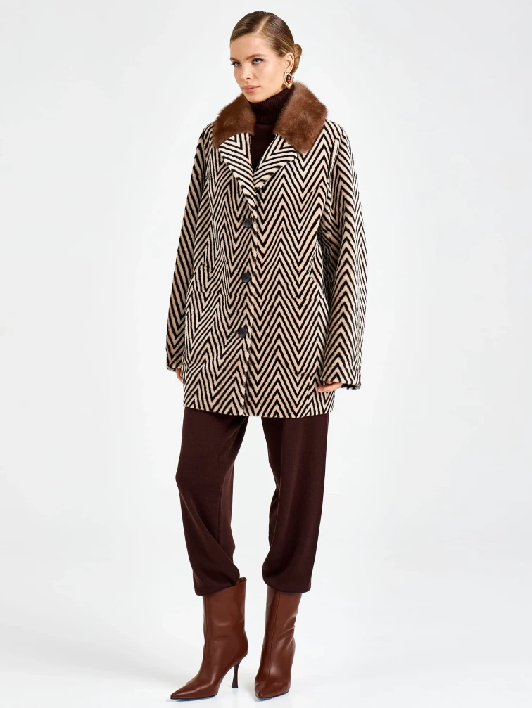 Женская дубленка с норковым воротником 2087, бежевая, размер 48, артикул 92740-7