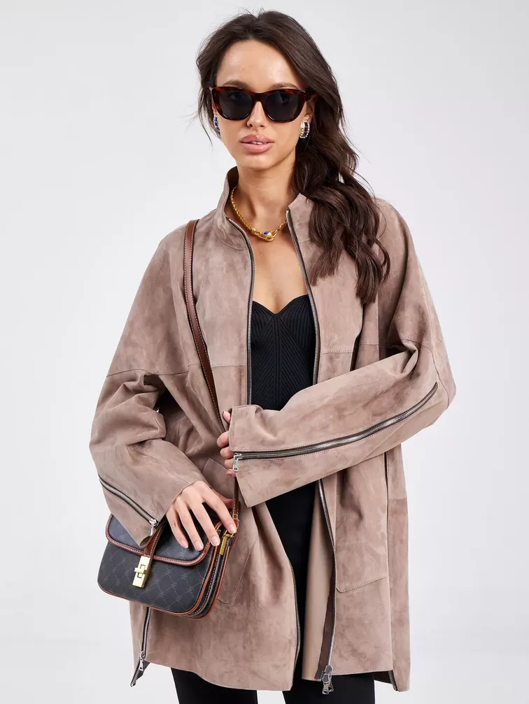 Замшевая куртка премиум класса женская 3037, светло-коричневая, р. 50, арт. 23160-0