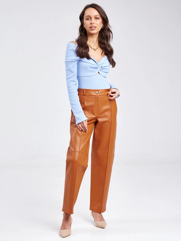Женские кожаные брюки со стрелкой из натуральной кожи премиум класса 08, виски, размер 46, артикул 85910-0