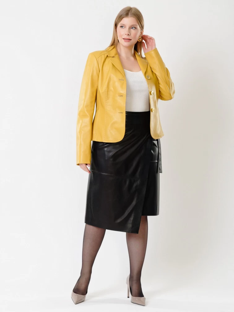 Кожаный костюм женский: Пиджак 316рс + Юбка 07, желтый/черный, р. 44, арт. 111204-0