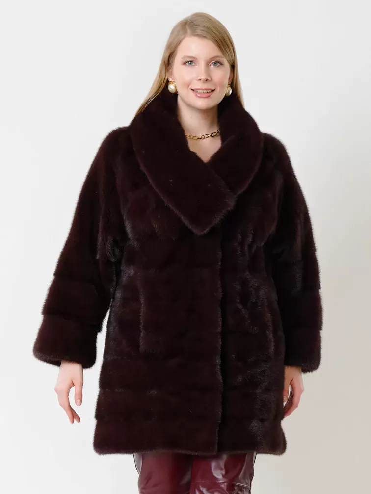 Зимний комплект женский: Пальто из меха норки 1150в + Брюки 02, бордовый/бордовый, р. 42, арт. 111334-2