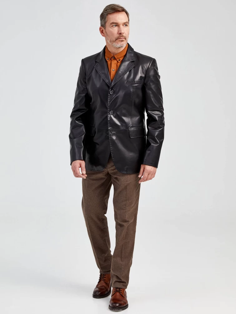 Кожаный пиджак мужской 543, черный, р. 48, арт. 28952-3