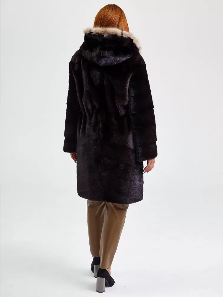 Пальто из меха норки женское 2А, с капюшоном, баклажановое, р. 48, арт. 33090-4