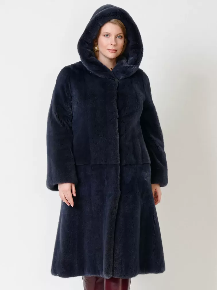 Пальто из меха норки женское 216(к), с капюшоном, графитовое, р. 46, арт. 31800-2