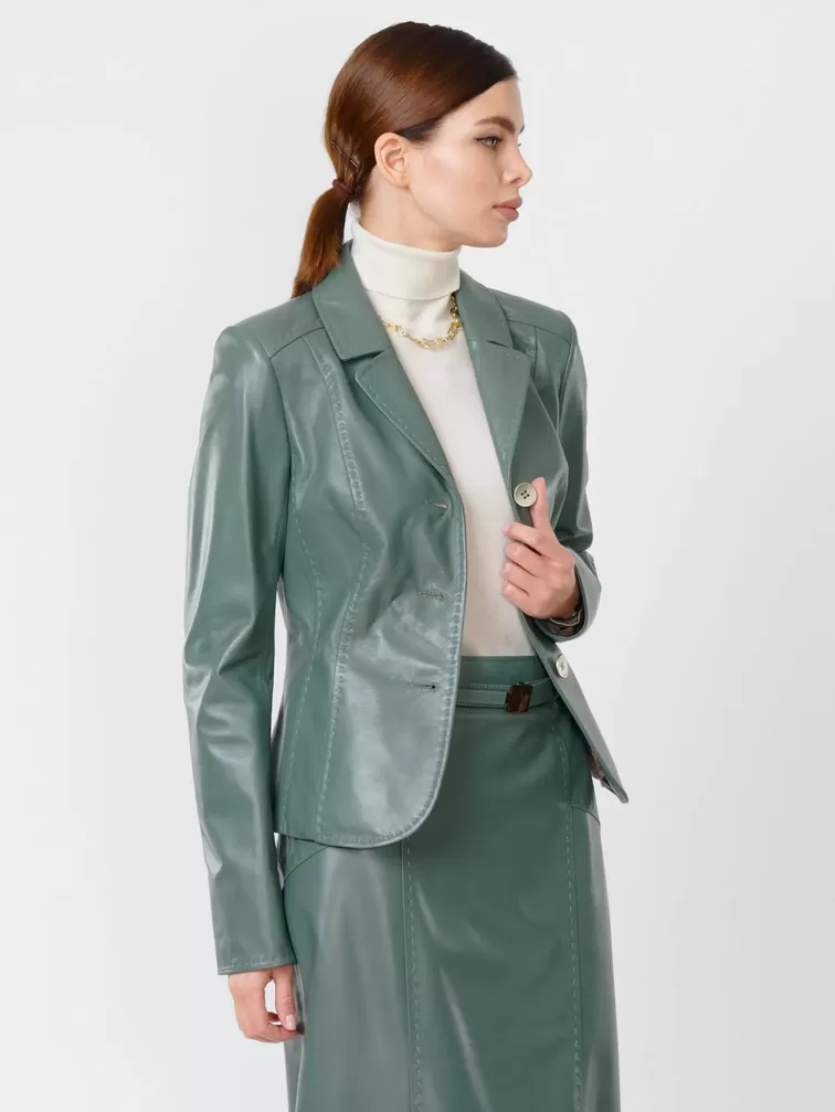 Кожаный пиджак женский 316рс, оливковый, р. 46, арт. 91042-2