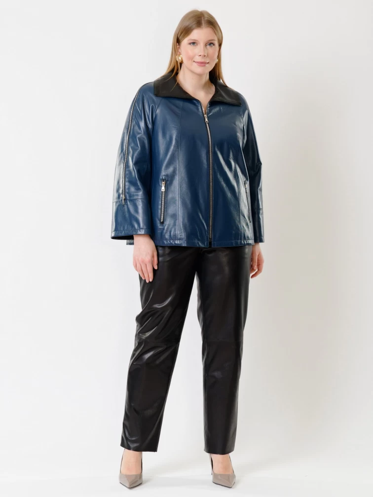 Кожаный комплект женский: Куртка 385 + Брюки 04, синий/черный, р. 48, арт. 111383-1