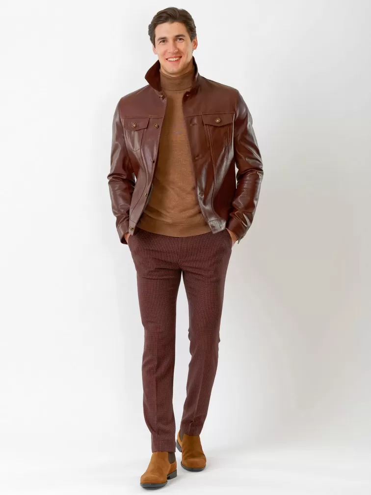 Кожаная куртка мужская 550, на пуговицах, коричневая, р. 48, арт. 28740-3