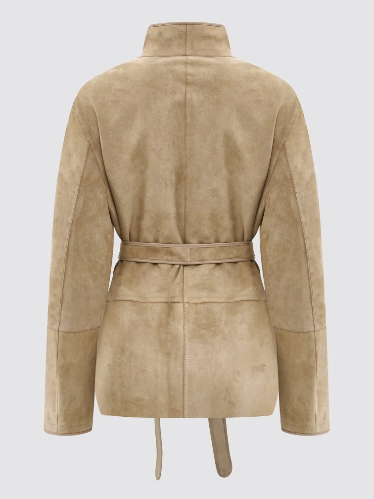 Бежевая женская замшевая куртка премиум класса 3105з, размер 46, артикул 92340-1