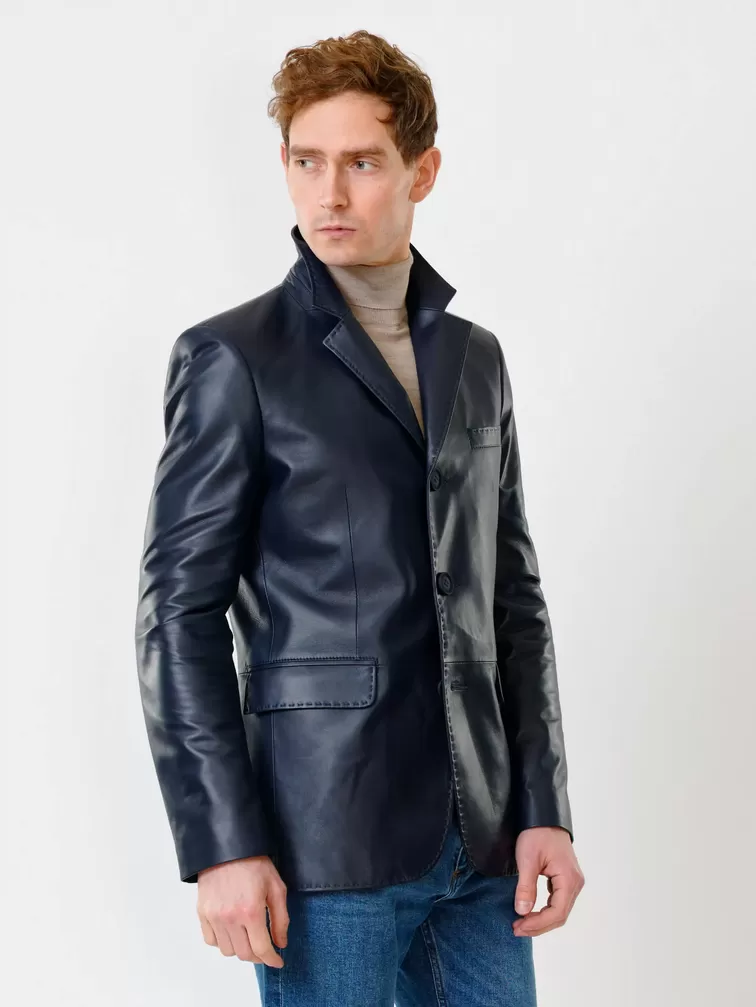Кожаный пиджак мужской 543, синий, р. 48, арт. 28441-2