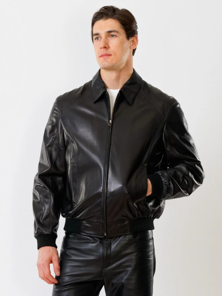 Кожаная куртка бомбер мужская Мауро, черная, р. 44, арт. 28790-5