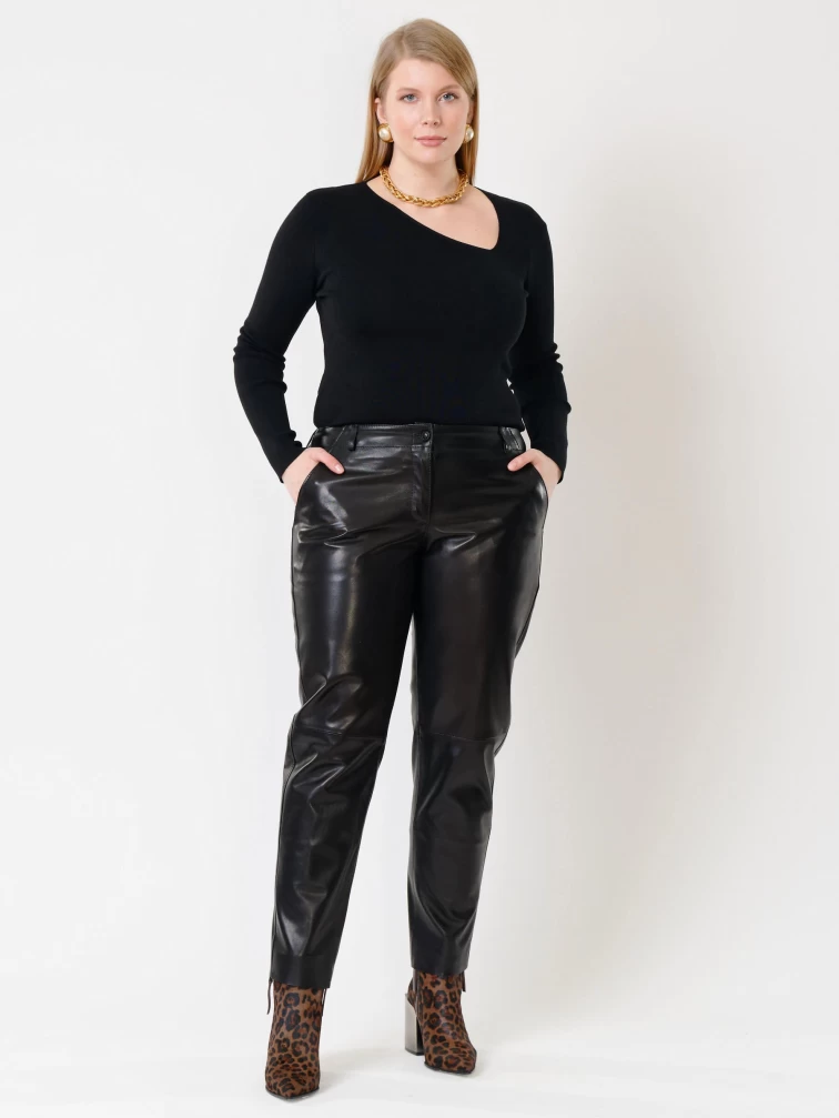 Кожаные зауженные брюки женские 03, из натуральной кожи, черные, р. 44, арт. 85501-1